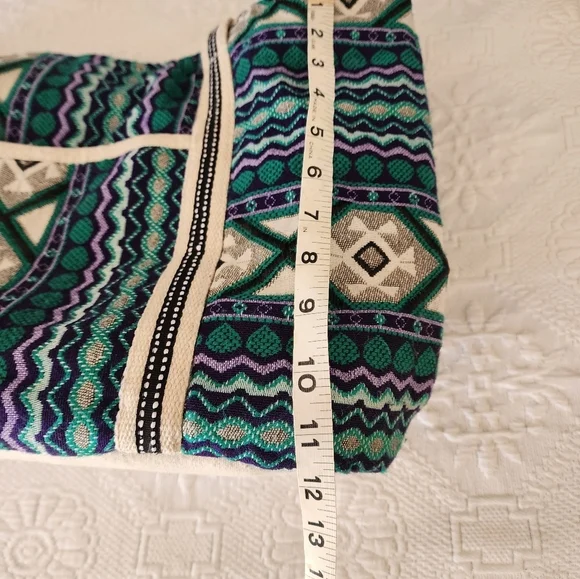 Teal & Lavender Cream Tribal Woven & Embroidered Weekend Travel Bag - Picture 5 of 6